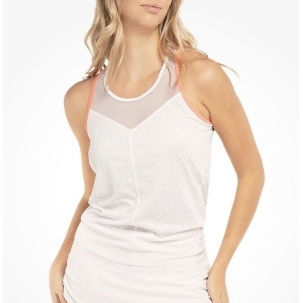 Lucky In Love Animal Instinct Wet & Wild Tennis Tank Top SZ Medium White /Orange